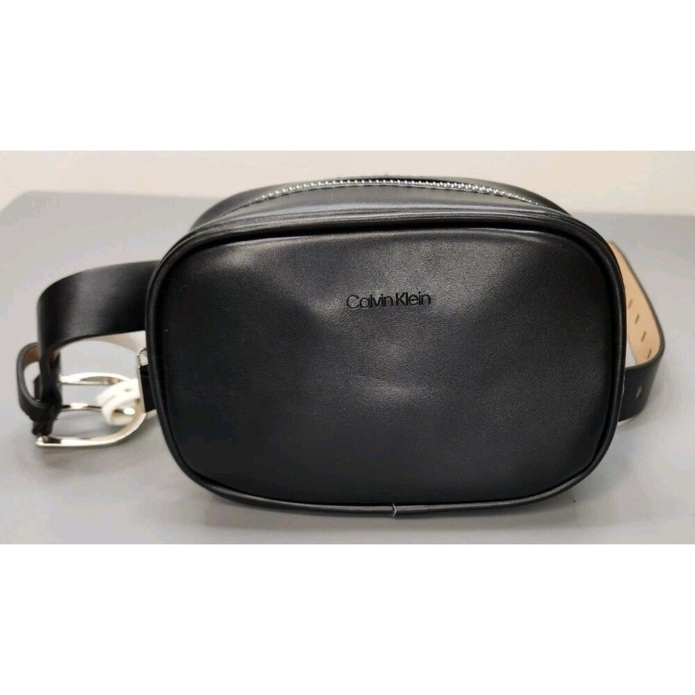 Calvin Klein Black Belt Bag Waist Pack Faux Synthetic Leather Size Small New